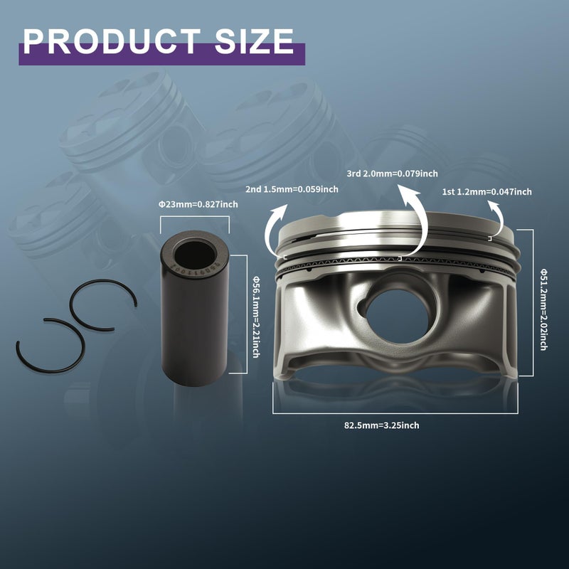 Sprwinautummer STD 4X Pistons Rings Set Piston Assembly Kit 82.51mm 23mm 06H107065DD Replacement for Audi A3 A4 A5 A6 Q3 Q5 TT VW Beetle CC EOS Golf Jetta Passat TIGUAN EA888 2.0T Engine - Image 5